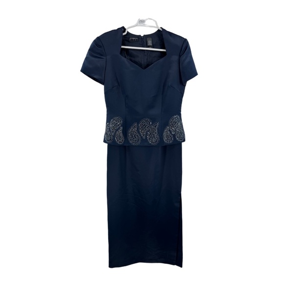 Liz Claiborne Nights navy beaded 8 floor length gown mother bride groom formal - Picture 1 of 10